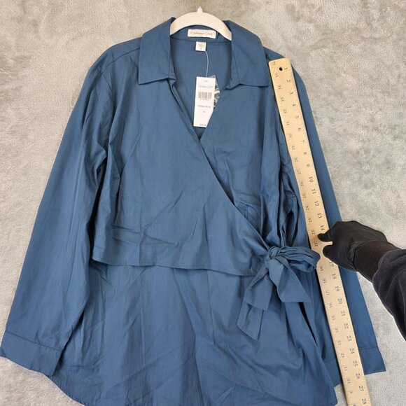 Coldwater Creek Shirt Womens 1X Petrol Blue Wrap Side Tie Long Sleeve Blouse - Picture 5 of 10
